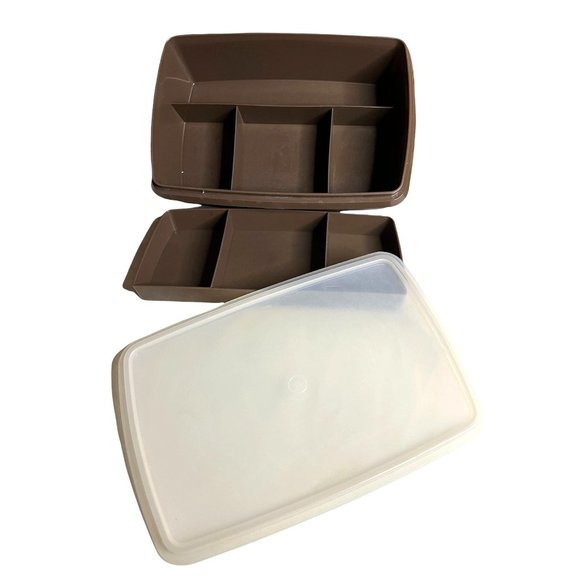 Vintage Tupperware Tuppercraft Tray Lid Organizer 767-2 Brown Hobby Container - Picture 1 of 3